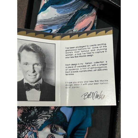 Bob Mackie Designer Angel Print Silk Scarf Square Blue Teal Multi Wrap NWB - Picture 5 of 11